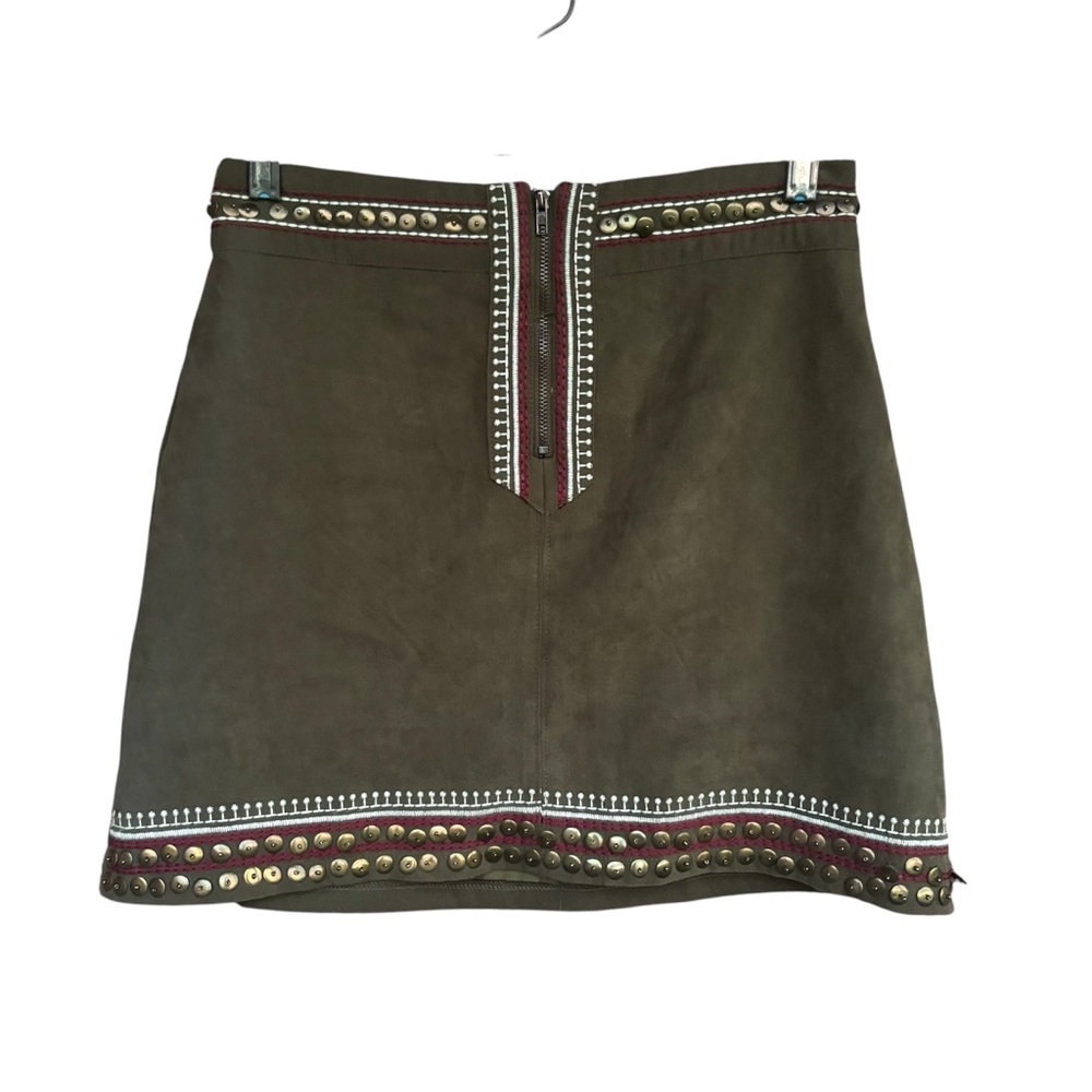 Wet Seal Suede Mini Skirt Studs Embroidered Cowgirlcore Front Zipper Size Small